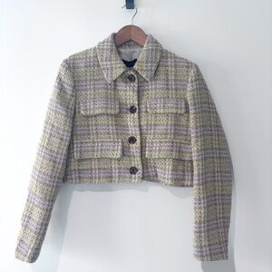 Zara Cropped Tweed Plaid Jacket Blazer | Size Small | Classic Chic